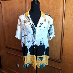 Button Up Abstract Graphic Top